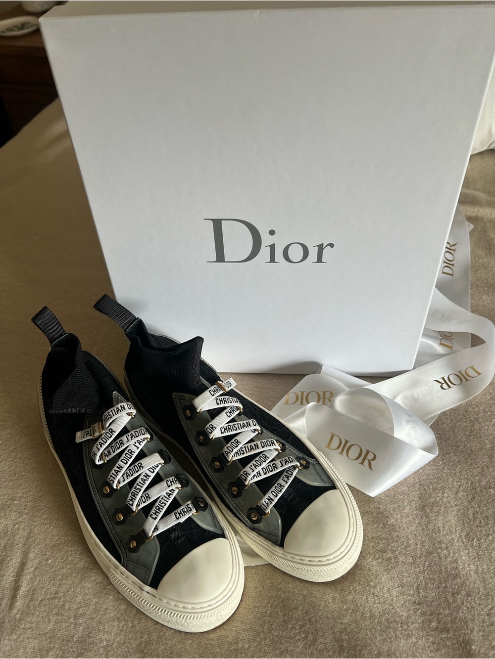 Walk’ N’ Dior Black High-Top Sneakers with Branded Ribbon Laces